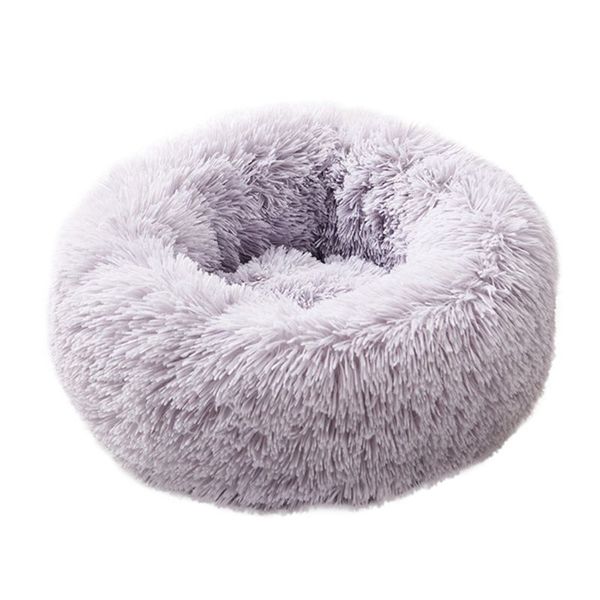 

warm round plush cat bed house soft long plush cat bed for dogs cats nest sleeping pet puppy mat light grey & beige hot