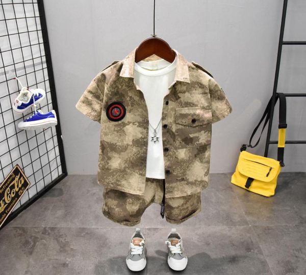 

baby boys clothing set boys short sleeves camouflage shirt + t-shirt + shorts 3pcs outfits set costume clothes 2-6years, White