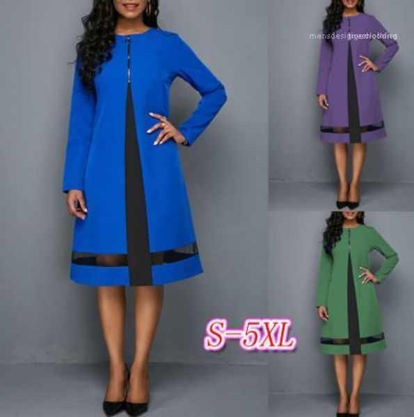 

fashion style casual apparel 5xl women plus size desinger casual dresses long sleeve crew neck solid color female clothing, Black;gray