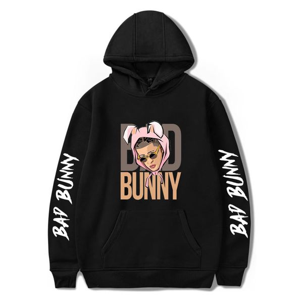 

bad банни дизайн одежды толстовки мужчин / женщин вскользь hip hop hoodie 2020 популярные harajuku пуловер hoody одежды, Black