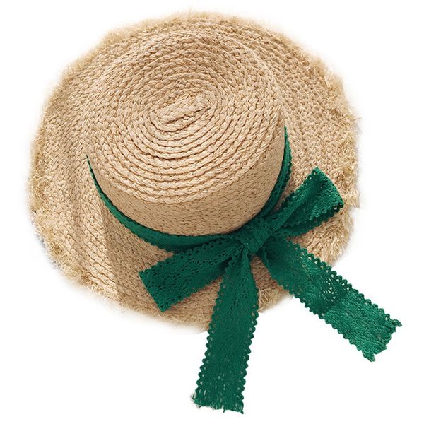 

ladies summer beach green lace ribbon cap bow hat temperament flat hat lady beach, Blue;gray