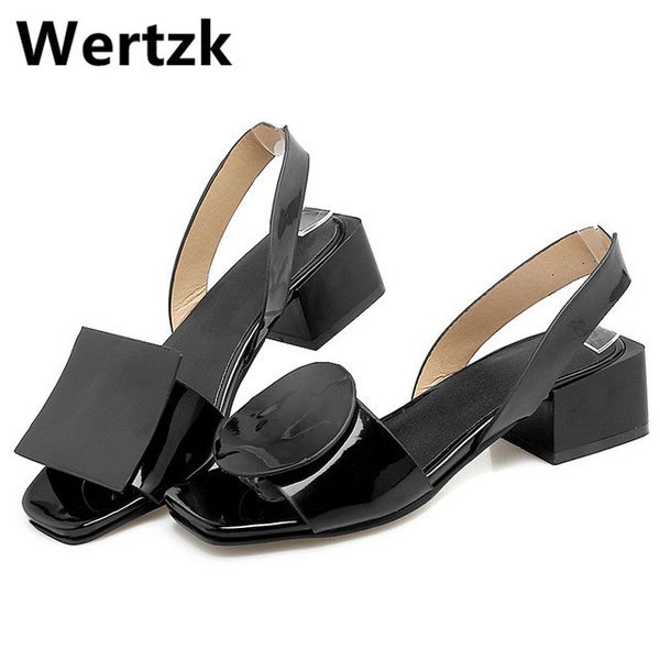 

wertzk 2019 geometric square toe women sandals high heels summer one strap slingbacks women sandalias mujer sandale femme t030 y200620, Black