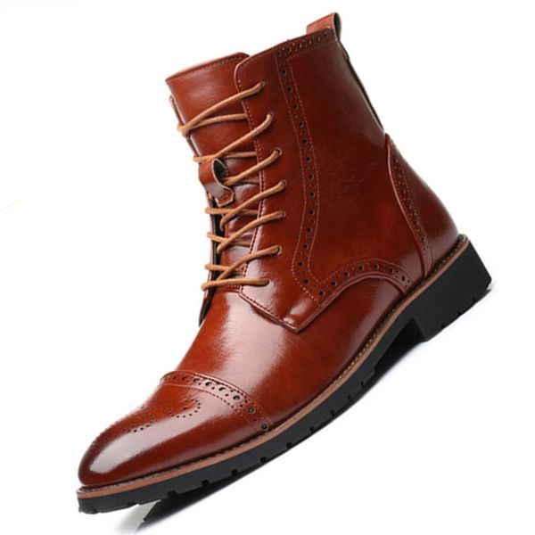 

quality 2020 men boots classic men pointed toe boots leather boot outdoor non-slip ankle retro mans footwear 38-48, Black