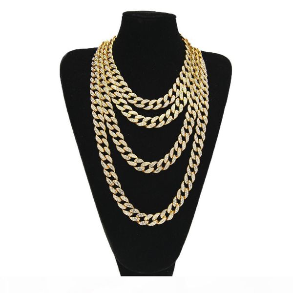 

men's hip hop necklace gold iced out bling rhinestone crystal goldgen finish miami cuban link chain fashion jewelry 18 20 24 30 36 inch, Silver