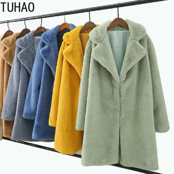 

tuhao winter thick faux fur coat plus size 4xl 3xl women outfit jacket streetwear warm furry overcoat outerwear femme coats wm06, Black
