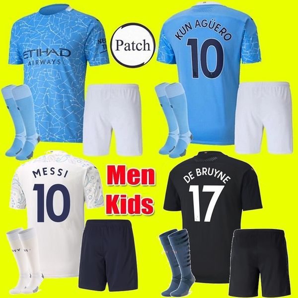 

kids kit 20 21 manchester jesus de bruyne kun aguero city soccer jersey 2020 2021 man messi mahrez third football jersey shirt, Black