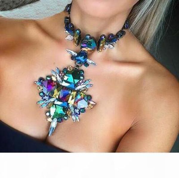 

мода ювелирные изделия женщины цветок ожерелье кристалл воротник bib choker boho collier femme maxi заявление аксессуары, Silver