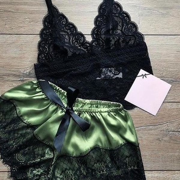 

european and american explosive pajamas lace bra split nightdress underwear two-piece u6y6, Black;red