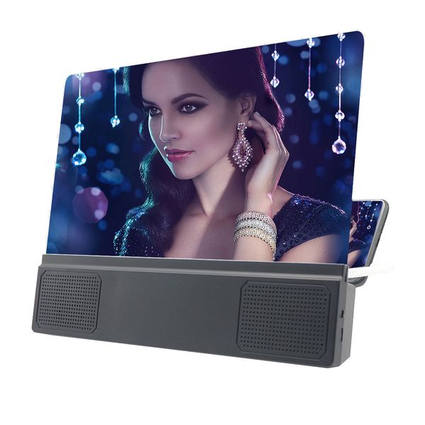 12 İnç 3D Cep Telefonu Ekran Büyüteç Stereo Bluetooth Hoparlör HD Video Amplifikatör