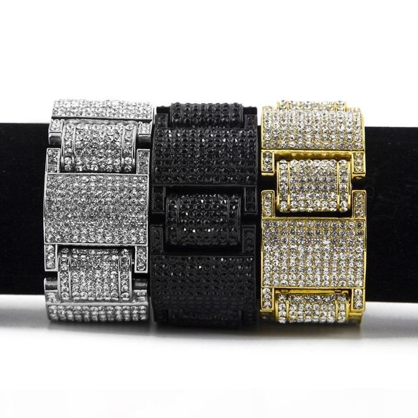 

mens hip hop exaggerated gold bracelets jewelry new fashion rhinestone diamond iced out bracelet for men, Black