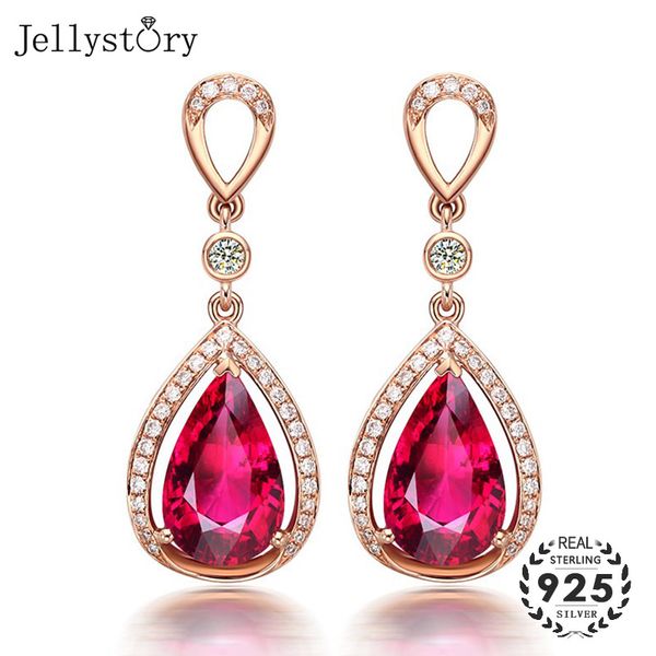 

jellystory luxury silver 925 earrings with water drop shape ruby zircon gemstones earrings for women wedding party gifts jewelry