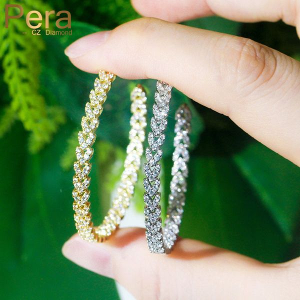 

hoop & huggie pera fashion brand jewelry large half circle leaf shape gorgeous white cz crystal silver color earrings for women e510, Golden;silver