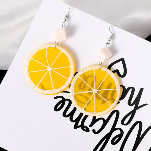 

women's yellow lemon slice fruit lovely drop earrings simple style vacation style fashion jewelry cute korean drop earring, Silver