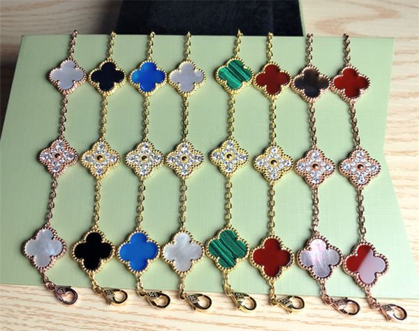 

2020 new women's fashion high sense personality ins simple four leaf grass 5 flower bracelet female pure silver hand ornament girlfrien, Golden;silver