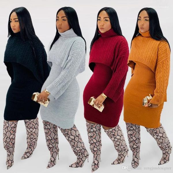 

long sleeve solid color stand collar fashion style female clothing womens autumn designer 2pcs sweaters dresses, White
