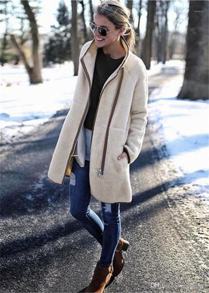

sleeve stand collar women jackets slim solid color ladies outerwear women winter coats designer thick long, Tan;black