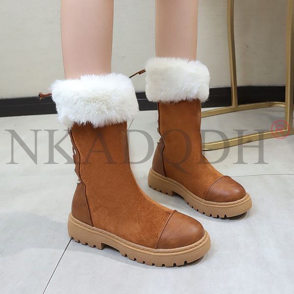 

boots 2021 winter women warm shoes bota feminina lace up designer sneakers dropshiping fur ankle, Black