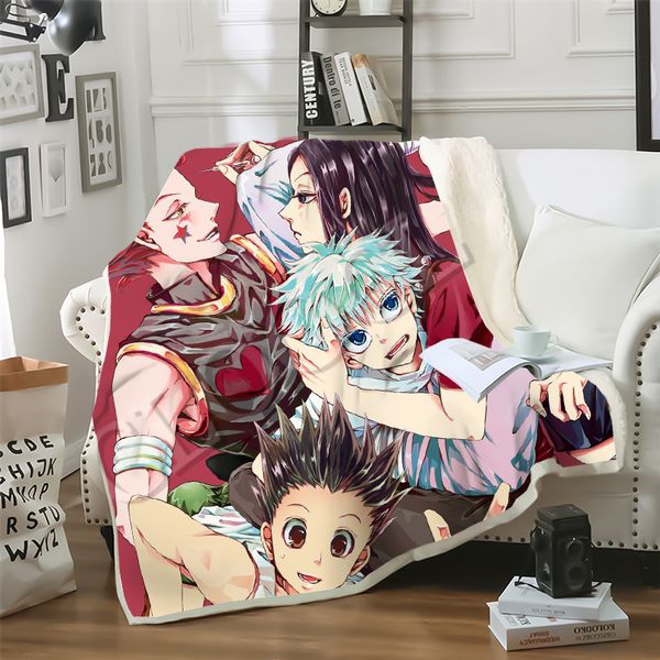 

cloocl factory wholesale japanese anime hunter x hunter blankets 3d print double layer sherpa blanket on bed home textiles dreamlike style