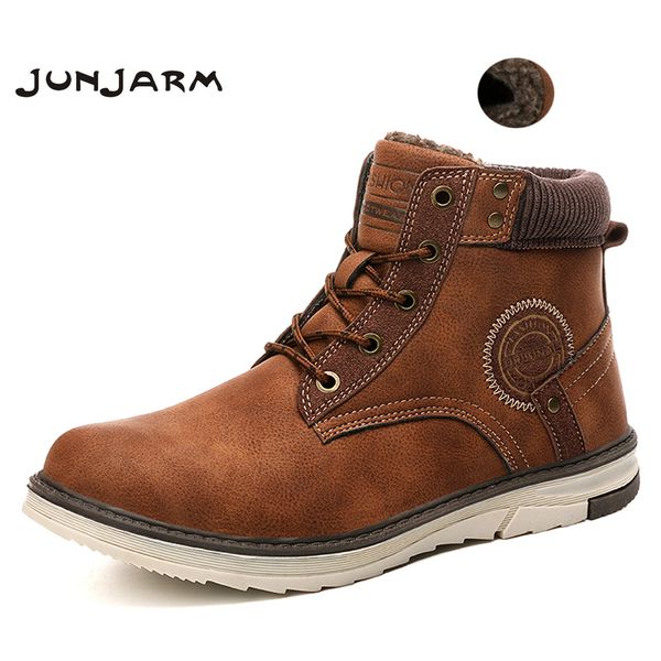 

junjarm men boots 2020 winter warm plush fur snow boots warm non-slip men lace-up suede leather sneakers non-slip botas shoes, Black