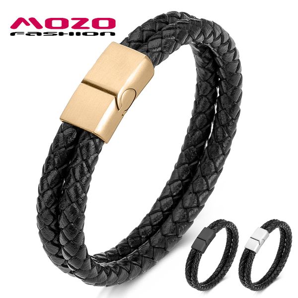 

mozo fashion new trendy simple men bracelet leather chain bracelet stainless steel buckle women jewelry, Red;blue
