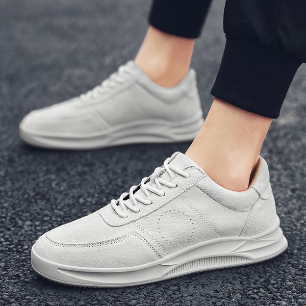

brand men casual shoes fashion breathable leather casual shoes men breathable lace up oxfords white sneakers, Black