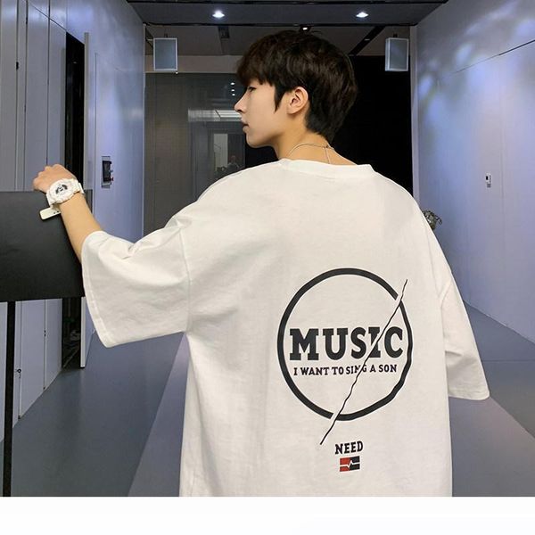 

tide brand big yards summer short-sleeved t-shirt boys in the loose cotton round neck t-shirt ins korean tide ride shirt, White;black