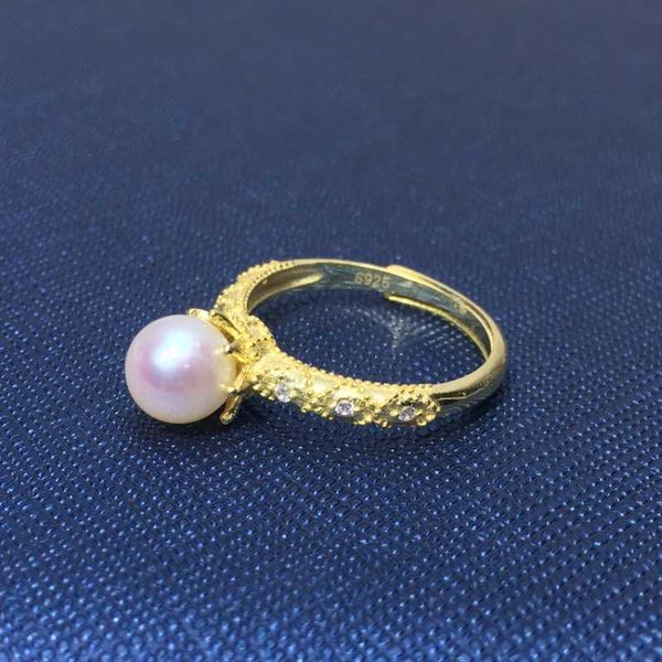 

zhboruini fashion pearl ring 925 sterling silver jewelry for women rings perfect round natural freshwater pearl jewelry gift, Golden;silver