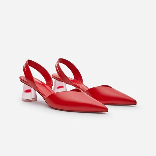 

2020 new fashion women's shoes slingback pointy shallow thick heel with heart single shoes england style red wedding, Black