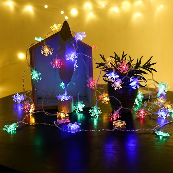 

2020 new led snowflake string lights snow fairy garland decoration for christmas tree new year room valentine's day battery usb operate
