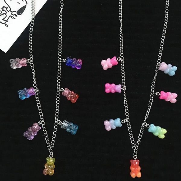 

creative handmade cute judy cartoon bear stainless steel necklace candy color pendant for women girl daily jewelry party gifts, Silver