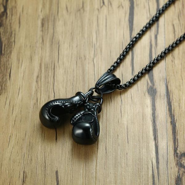 

stainless steel black boxing gloves pendant necklace double gold gloves sports jewelry gift for women men, Silver
