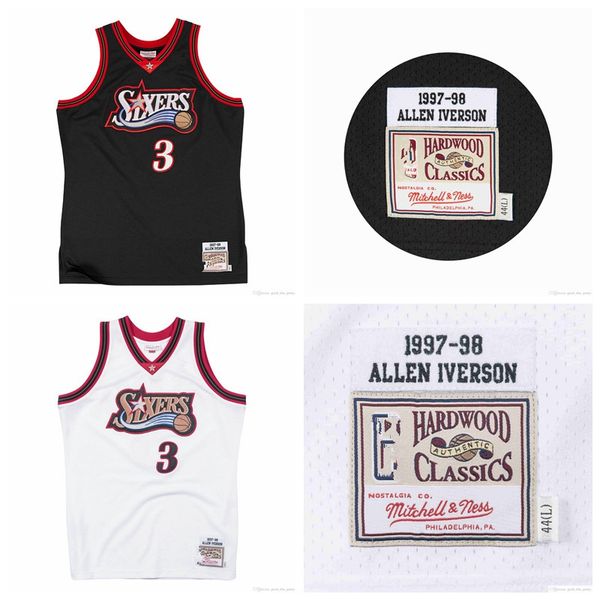 

men youth allen iverson mitchell & ness philadelphia 76ers hardwoods classics 1997-98 home authentic jersey, Black