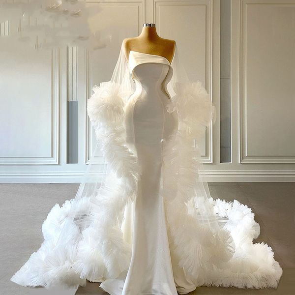 

white mermaid evening dresses with wrap 2021 tiered evening prom dress illusion party gowns saudi arabia robe de soiree, Black