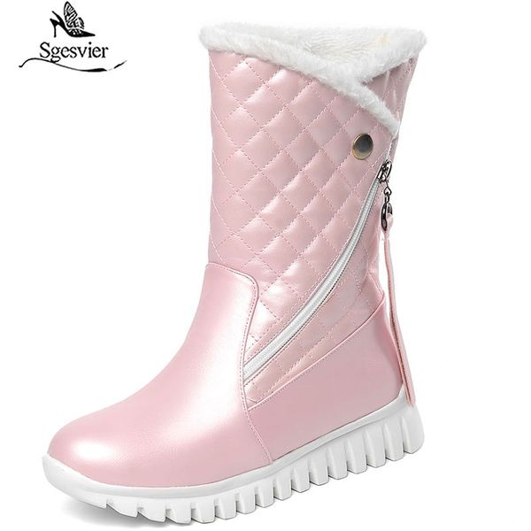 

sgesvier plus size 29-45 white black pink faux fur fringe platform winter shoes women plush warm mid calf snow boots bootie