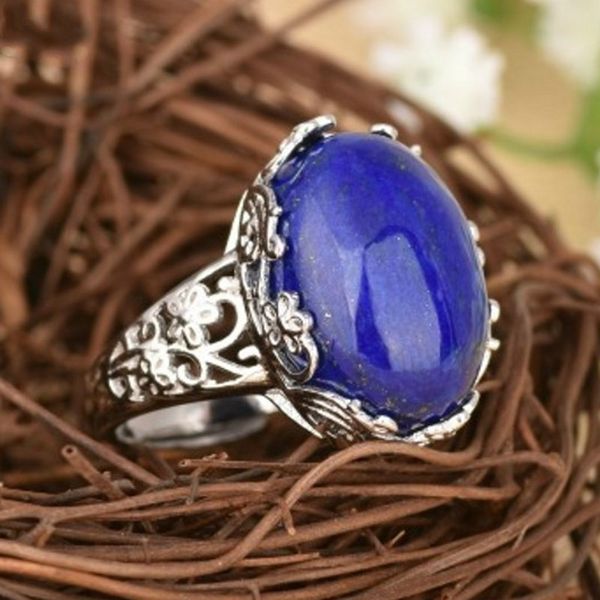 

925 sterling silver pure natural lapis lazuli exquisite lace open ring