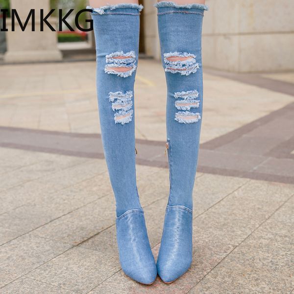 

new ladies cowboy over the knee boots party boots pointed super high heels autumn winter women's chaussure femme, Black