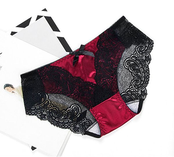 

satin lace panties women's underwear transparent sheer lace briefs tangas knickers soft shiny satin panty, Black;pink