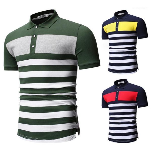 

polos lapel neck short sleeve mens tees fashion skinny boy casual striped print contrast color summer mens, White;black