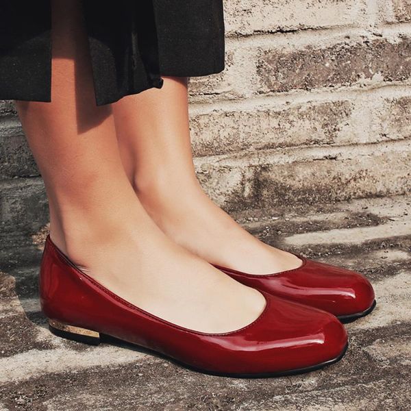 

flats for women comrfort lacquered flat shoes woman slipony loafers ballet shoes female four seasons big size 35-43, Black