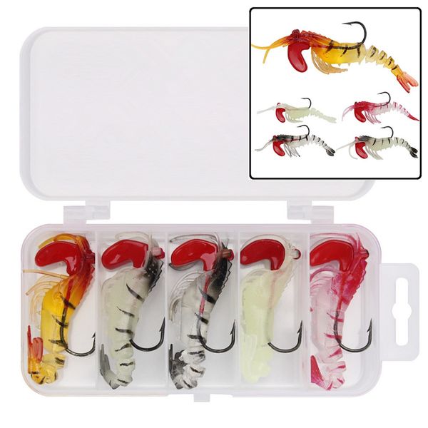 

1 box + 5 color 70mm 12.6g shrimp jigs hook fishing hooks fishhooks soft baits & lures artificial bait pesca fishing tackle accessories