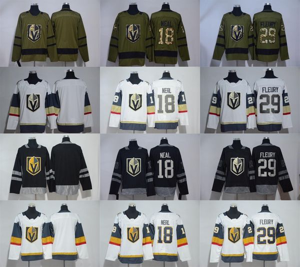 

new arrival 2018 new brand mens vegas golden knights 29 marc-andre fleury 18 james neal white green 100th black hockey jerseys, Black;red