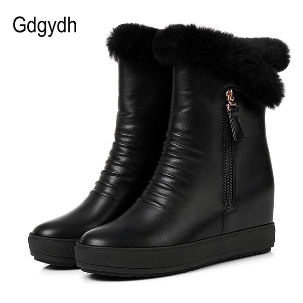 

gdgydh fashion real fur snow boots for women height increasing plush inside warm shoes woman waterproof winter boots black white