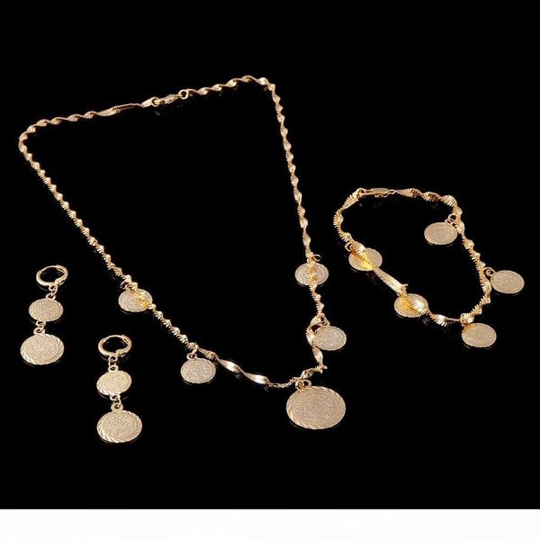 

solid bracelet necklace earrings set islamic muslim arab coin money sign women 14k real yellow fine gold middle eastern africa jewelry, Silver