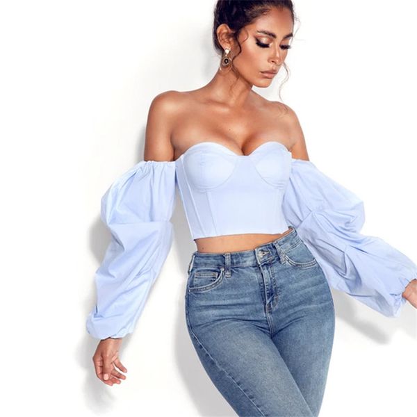 

women's blouses & shirts women blouse halter zipper with fish bone decoration gothic knitted irregular wrap chest autumn short top, White