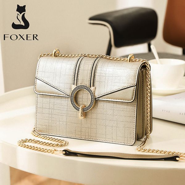 

foxer chic ladies fashion messenger bags women's split leather cross-body shoulder bags for female travel small flap brand