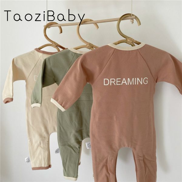 

baby girl clothes romper korean baby simple lacquer printed letter dreaming jumpsuit boy and girls out service, Blue