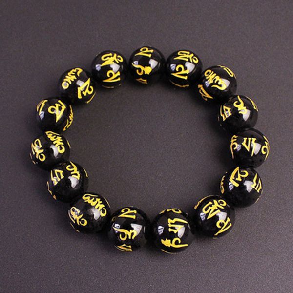 

gift jewelry obsidian black six-word mantra buddha beads fashion bracelet bangles j044