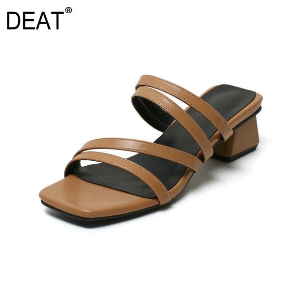 

deat] 2020 new spring summer square toe shallow narrow band temperament high heels slippers women shoes fashion tide 10i332, Black