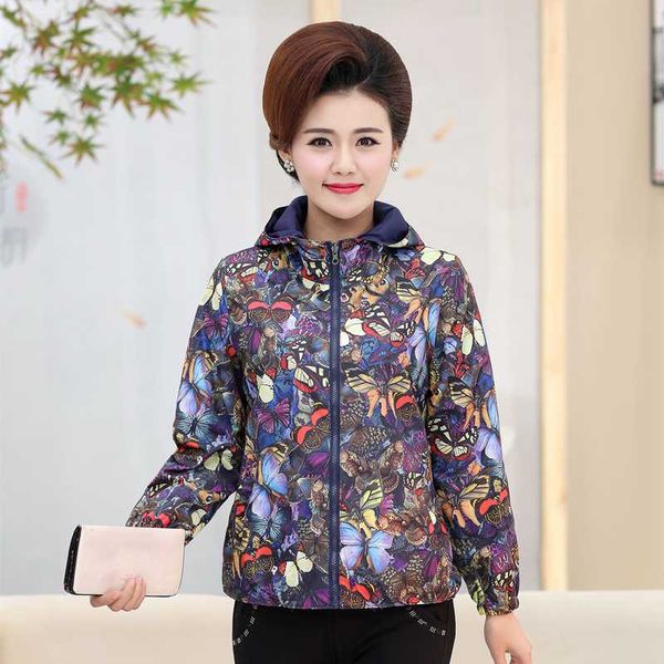 

women's jackets two sides wear plus size mother jacket coat hooded printed women 2021 spring fall long sleeve floral zipper casual out, Black;brown