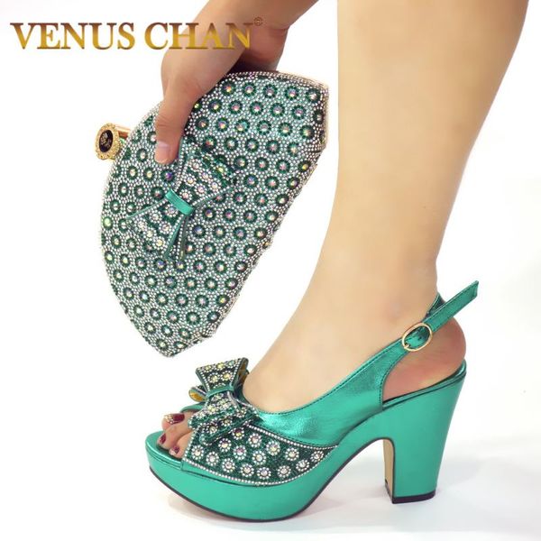 

new arrival rhinestone shoe and bag set for party in women luxury women shoes nigerian party shoes with bag set high heels, Black